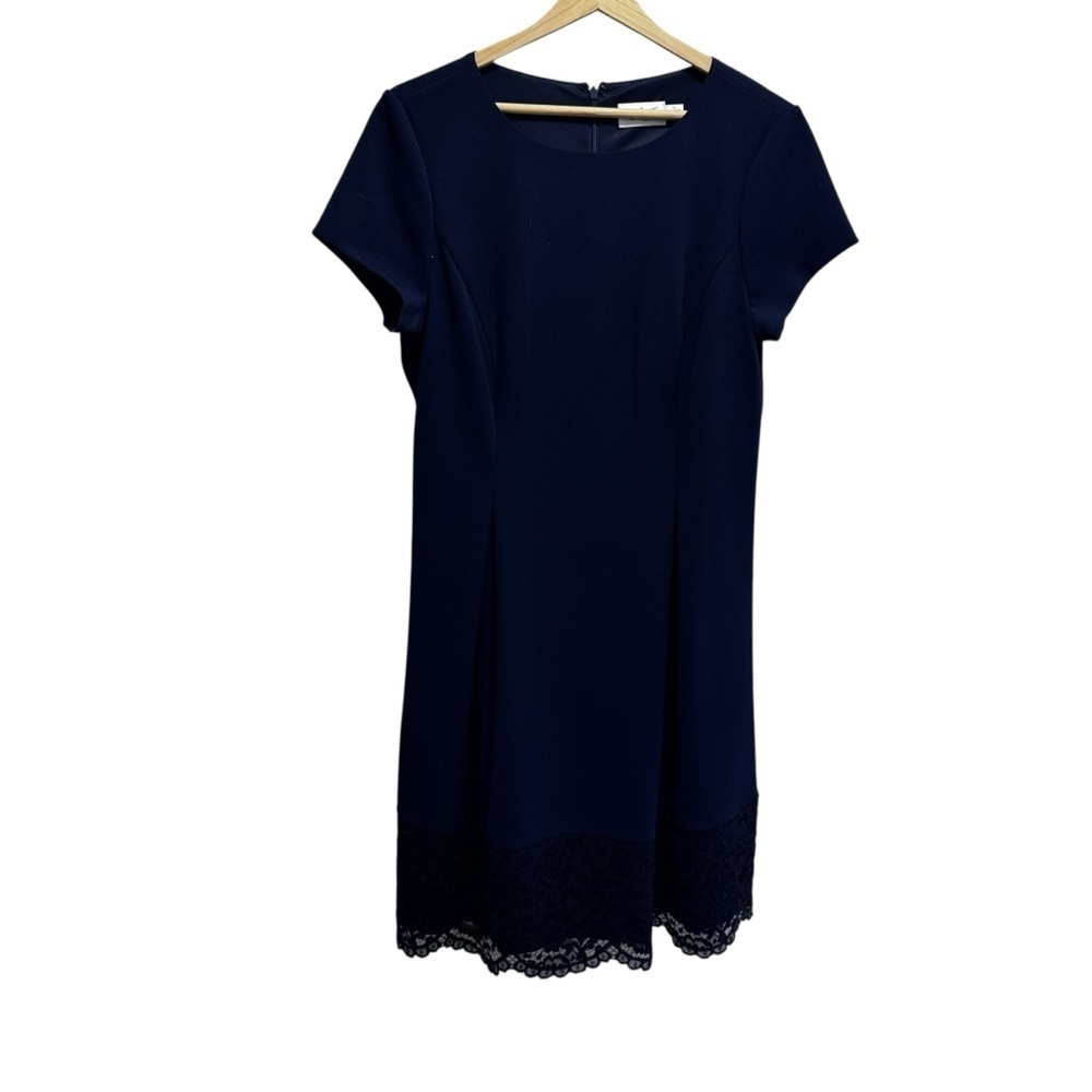 Eliza J Scoop Neck Short Sleeve Midi Dress Lace Accent Size 12